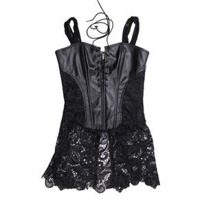 Black Laceup Lace & Faux  Leather Goth Corset. NWT